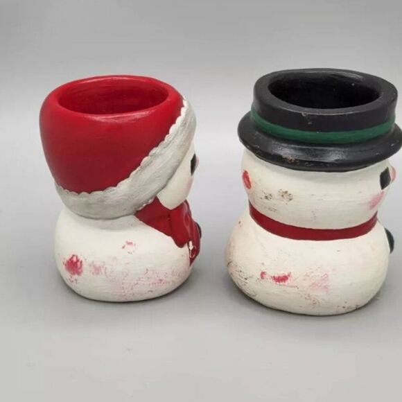 Vintage Snowman Woman Ceramic Votive Candle Holder 1987 Hand Painted collectable - Picture 2 of 8